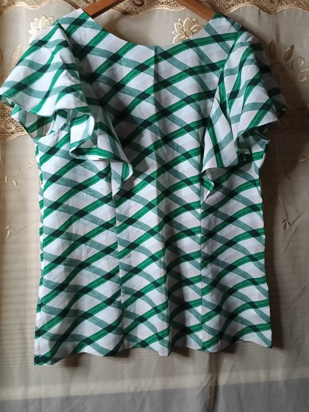 Banana Republic Green and White Plaid Blouse